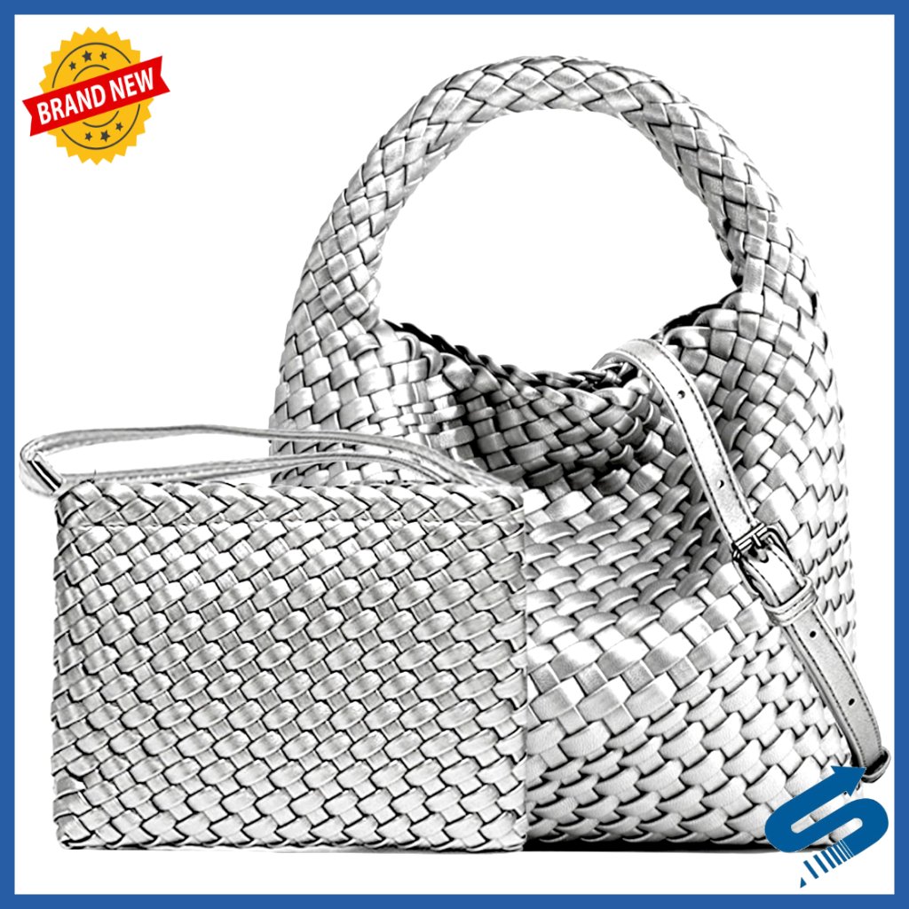 Woven Vegan Leather Hobo Tote Mini Clutch Crossbody Shoulder Bag Casual Chic